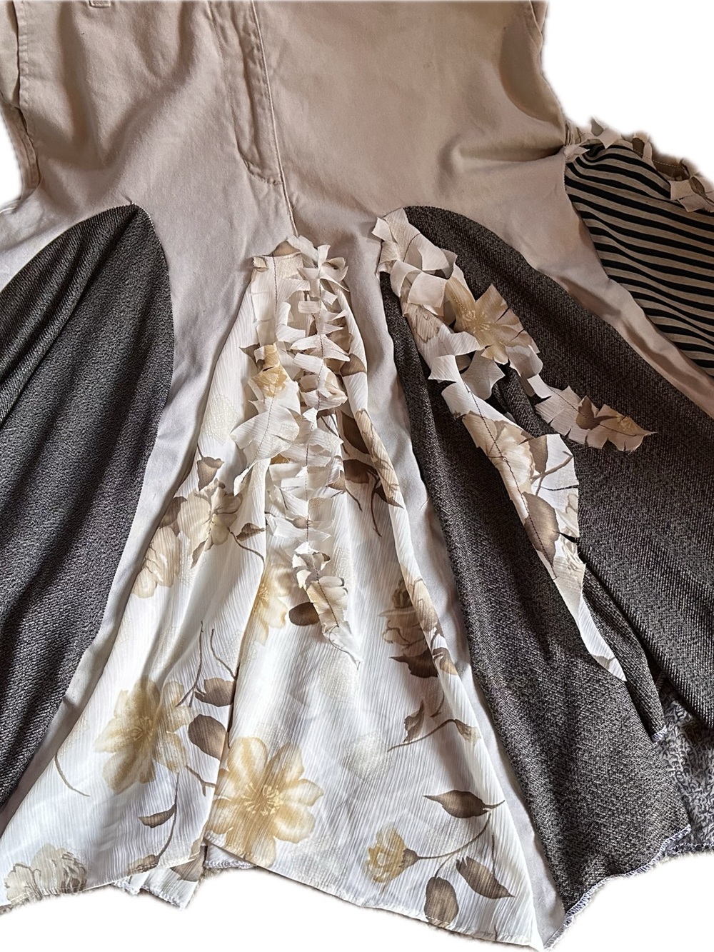 Khaki Refashioned Patchwork Flouncy Skirt